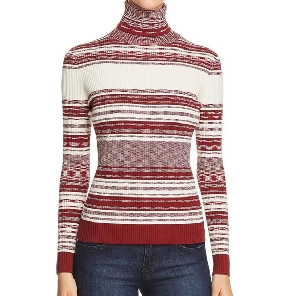 Tory Burch Ivory And Red Ribbed Julie Turtleneck Sweater - Picture 3 of 6